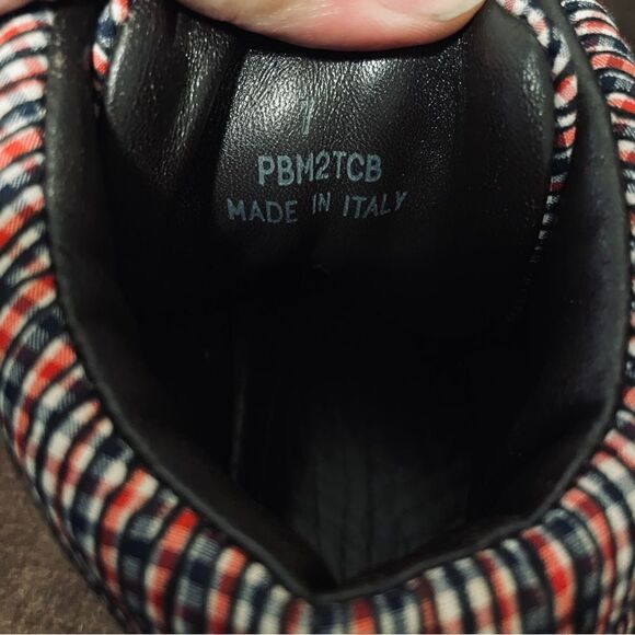 Lanvin designer high top sneakers red white blue plaid grey piping Womens 9 US - Picture 4 of 13